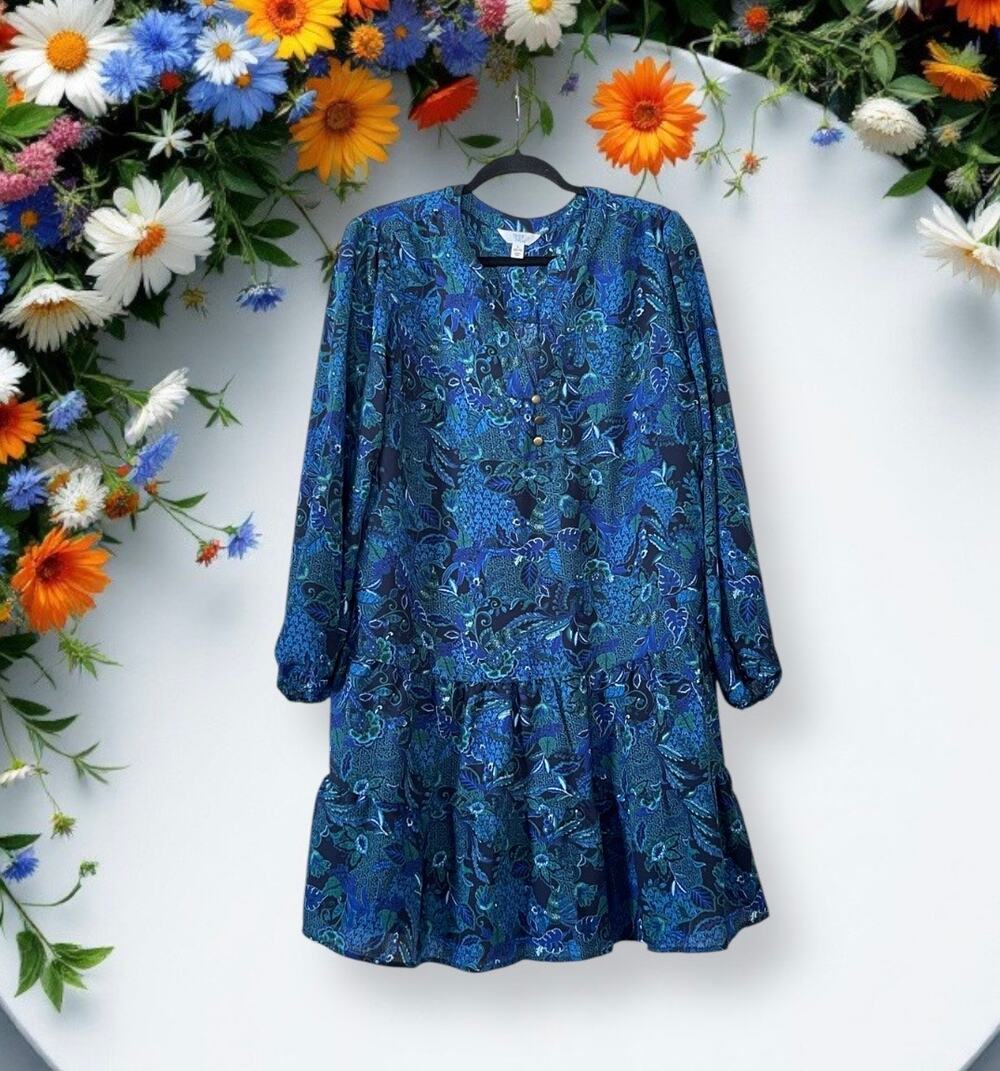 Time and Tru Women's Long Sleeve V-Neck Floral Dress Large 12-14 :)